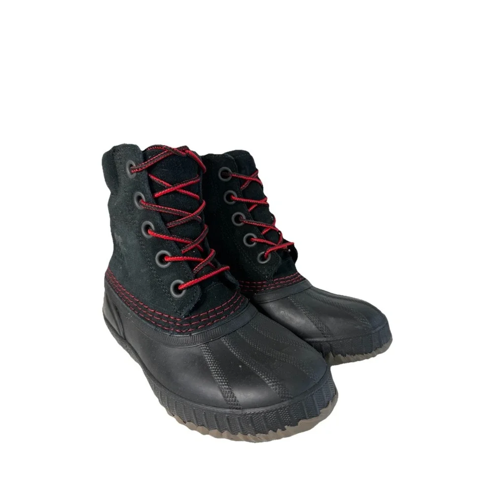 Sorel Youth Cheyanne‎ II Waterproof Lace-Up Boots Black/Red Size 1Y No Box